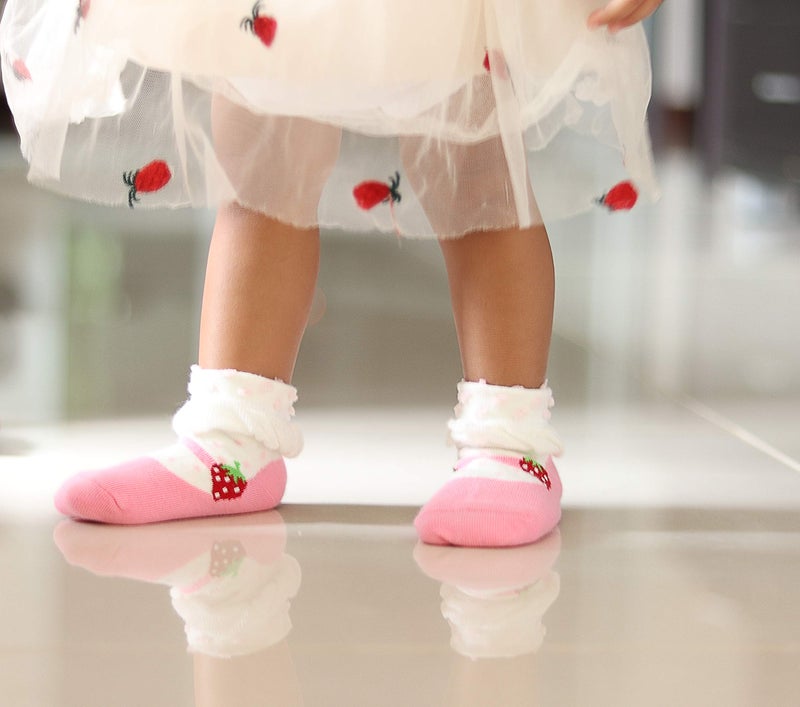 RATIVE Non Skid Anti Slip Cotton Dress Crew Socks With Grips For Baby Infant Toddler Kids Girls (1-3T, 12-pairs/RG-93x) - Image 5